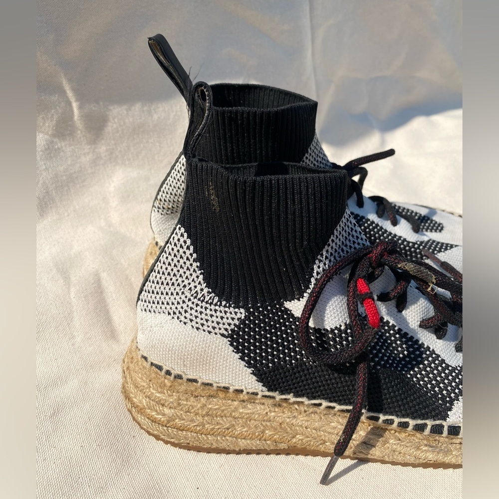Alexander Wang Dakota Espadrille Sock Knit Lace up Shoe Black and White 38 - Picture 5 of 10